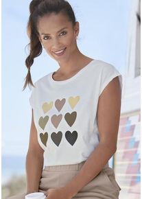 Venice Beach T-Shirt weiß Gr. 32/34 für Damen. Rundhals und Druck. Figurumspielend. Nachhaltig.