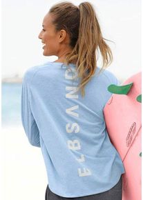 ELBSAND Longsleeve 'Tira' blau Gr. M (38) für Damen. Rundhals und Logodruck. Figurumspielend. Nachhaltig.