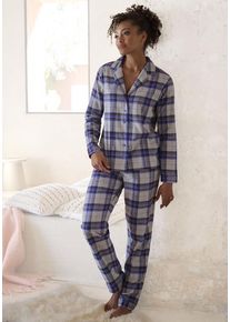 Vivance Dreams Pyjama blau Gr. 46 für Damen. V-Ausschnitt und Allover-Druck. Klassisch. Nachhaltig.