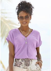 Lascana Schlupfbluse violett Gr. 34 für Damen. Mit V-Ausschnitt. Figurumspielend. Nachhaltig.