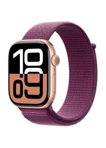 Smartwatch Apple "Watch Series 10 Aluminium" Smartwatches Gr. 46mm, Cellular, One-Size, Sport Loop, rosegold (pflaume, rosegold)