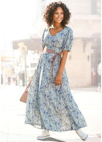 Buffalo Maxikleid mehrfarbig Gr. 34 für Damen. Mit tiefer V-Ausschnitt. Figurbetont. Nachhaltig.