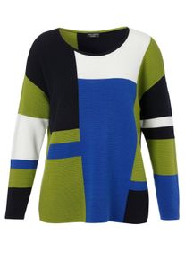 Via Appia Due Große Größen Rundhals-Pullover im Colourblocking-Design Gr. 54 blau für Damen