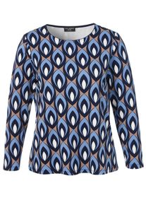 Via Appia Due Große Größen Bedrucktes Langarmshirt mit Rundhalsausschnitt Gr. 42 blau bedruckt für Damen