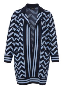 Via Appia Due Große Größen Offener Strickmantel im Jacquardmuster Gr. 42 blau für Damen