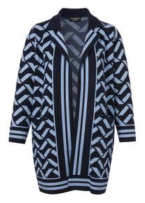 Via Appia Due Große Größen Offener Strickmantel im Jacquardmuster Gr. 42 blau für Damen