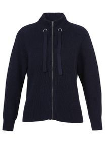 Via Appia Due Große Größen Strickjacke mit Bindeband am Stehkragen Gr. 44 blau für Damen