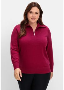 Große Größen Pullover mit Troyerkragen und Reißverschluss Gr. 50 rot von sheego für Damen