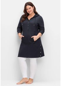 Große Größen Kapuzenkleid mit Seitenschlitzen und Knopfleiste Gr. 44/46 blau von sheego für Damen