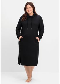 Große Größen Sweatkleid mit weitem Kragen und Seitentaschen Gr. 56/58 schwarz von sheego für Damen