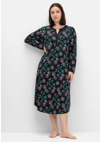 Große Größen Nachthemd mit Blumenprint und Knopfleiste Gr. 56/58 schwarz geblümt von sheego für Damen
