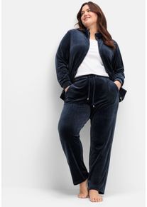 Große Größen Nicki-Hausanzug aus Jacke und Hose Gr. 56/58 blau von sheego für Damen