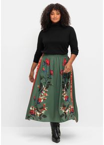 sheego loves miss goodlife Große Größen Maxirock mit floralem Print, aus Viskose-Satin Gr. 56 grün geblümt von sheego für Damen