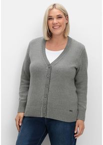 Große Größen Strickjacke mit V-Ausschnitt und Knöpfen, tailliert Gr. 46 grau von sheego für Damen