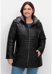 Große Größen Steppjacke mit Kapuze und Flanell-Details Gr. 50 schwarz von sheego für Damen
