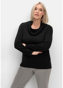 Große Größen Pullover mit weitem Wasserfall-Rollkragen Gr. 48 schwarz von sheego für Damen