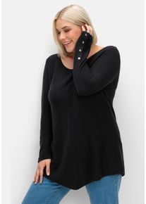 Große Größen Gerippter Pullover mit spitz zulaufendem Saum Gr. 42 schwarz von sheego für Damen
