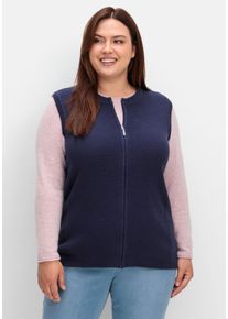 Große Größen Ärmellose Strickweste mit Reißverschluss Gr. 52 blau von sheego für Damen