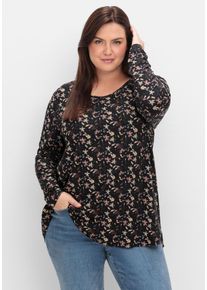 Große Größen Langarmshirt mit Alloverdruck, in A-Linie Gr. 52/54 schwarz geblümt von sheego für Damen