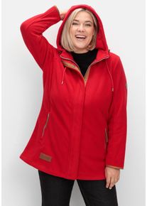 Große Größen Fleecejacke mit Kapuze und Kontrastdetails Gr. 54 rot von sheego für Damen