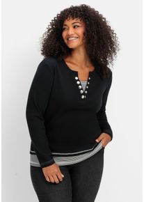 Große Größen Langarmshirt in Layeroptik mit Ringeldetails Gr. 40 schwarz von sheego für Damen