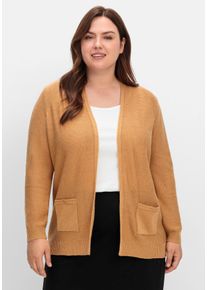 Große Größen Verschlusslose Strickjacke im Linksstrickmuster Gr. 52 braun von sheego für Damen