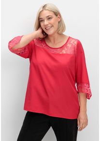Große Größen Tunika mit Spitze und Trompetenärmeln Gr. 46 rot von sheego für Damen