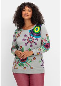 Große Größen Sweatshirt mit grafischem Druck, im lockeren Schnitt Gr. 44 grau von sheego für Damen