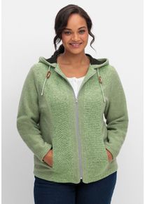 Große Größen Fleecejacke mit Kapuze und Strick-Einsätzen Gr. 40 grün von sheego für Damen