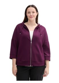 Tom Tailor Große Größen Sweatjacke mit Bindeband am Saum und 7/8-Arm Gr. 52 rot für Damen