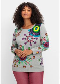 Große Größen Sweatshirt mit grafischem Druck, im lockeren Schnitt Gr. 44 grau von sheego für Damen