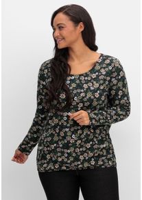 Große Größen Langarmshirt mit Blümchenprint und Gummizugsaum Gr. 50 grün geblümt von sheego für Damen