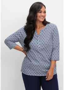 Große Größen 3/4-Arm-Shirt mit Retro-Alloverdruck Gr. 42 blau bedruckt von sheego für Damen