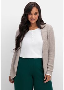 Große Größen Verschlusslose Strickjacke mit Schalkragen Gr. 50 braun von sheego für Damen