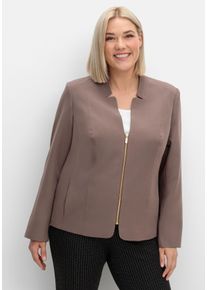 Große Größen Blazer mit Stehkragen und Kontrast-Zipper Gr. 50 braun von sheego für Damen