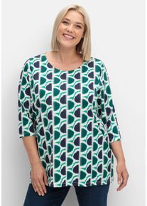 Große Größen 3/4-Arm-Shirt mit grafischem Retromuster Gr. 54 blau von sheego für Damen