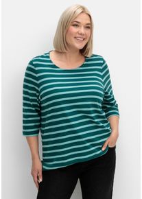 Große Größen Ringelshirt mit 3/4-Arm, hinten länger als vorn Gr. 50 grün gestreift von sheego für Damen