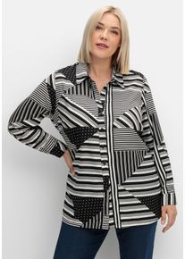 Große Größen Hemdbluse mit grafischem Patchwork-Druck Gr. 54 schwarz bedruckt von sheego für Damen