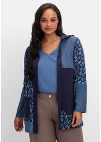 Große Größen Shirt mit Kapuze und Patchwork-Druck Gr. 54 blau von sheego für Damen