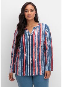 Große Größen Streifenshirt im Batik-Look, mit Krempelärmeln Gr. 42 blau gestreift von sheego für Damen