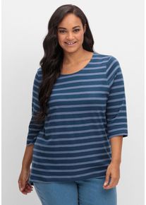 Große Größen Ringelshirt mit 3/4-Arm, hinten länger als vorn Gr. 54 blau gestreift von sheego für Damen