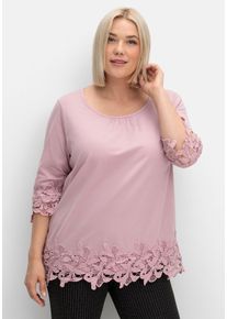 Große Größen 3/4-Arm-Shirt mit breiter, aufgesetzter Spitze Gr. 52 rosa von sheego für Damen