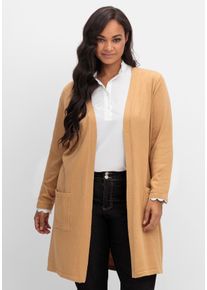 Große Größen Lange Strickjacke in offener Form, mit Taschen Gr. 52 braun von sheego für Damen
