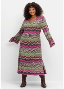 sheego by Joe Browns Große Größen Wadenlanges Strickkleid im Zickzack-Muster Gr. 56 rot von sheego für Damen