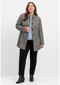 Große Größen Bouclé-Jacke mit Stehkragen, im Fischgrätmuster Gr. 48 schwarz von sheego für Damen