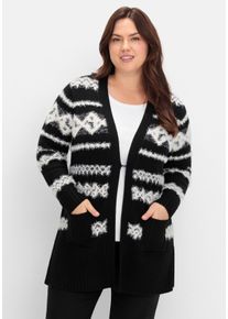 Große Größen Strickjacke mit Intarsienmuster aus Flauschgarn Gr. 56/58 schwarz von sheego für Damen