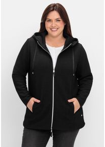 Große Größen Kapuzen-Sweatjacke in Fischgrät-Struktur Gr. 40/42 schwarz von sheego für Damen