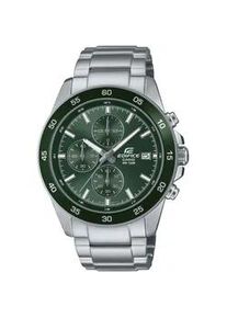 Chronograph Casio EDIFICE Armbanduhren silberfarben (edelstahlfarben-grün) Herren Quarzuhr, Armbanduhr, Herrenuhr, bis 10 bar wasserdicht, Stoppfunktion