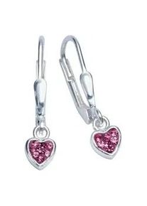 Paar Ohrhänger Firetti "Schmuck Geschenk Silber 925 Ohrschmuck Patentbrisur Herzen" Ohrringe Gr. Silber 925 (Sterlingsilber), rosa (pink, silber, 925, pink) Mädchen mit Zirkonia (synth.)