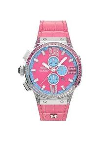 Chronograph HAEMMER GERMANY "RUBY, E-011" Armbanduhren pink Damen Quarzuhr, Damenuhr, Datum, Stoppfunktion, Saphirglas, Lederarmband